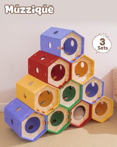 Image of Thickened Felt Cat Tunnel, DIY Modular Cat Hideaway Bed, Sturdy Rabbit Cave | Bunny Hideout Entertainment, Connect Together Kitten Cube, Washable Cozy Hole, Crinkly Scratching House for Indoor Cat, 1 Set