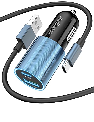 Car Charger,Sookgeer Car Charger Adapter,USB Car Charger, 45W Fast Charging,USB C Car Charger,Car Phone Charger,USB A-C Cable[3.3ft],Compatible with iPhone 12/11pro/8/7/6,Samsung Galaxy s21/s20/s10+