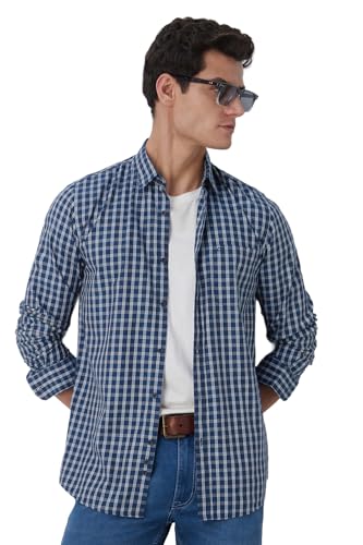 Image of Peter England Men's Slim Fit Full Sleeve Checkered Casual Shirt | 100% Cotton | Premium Twill Weave