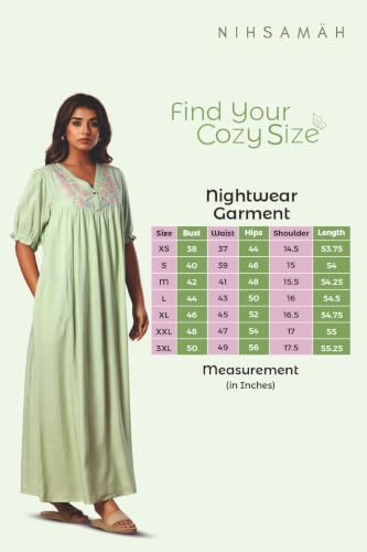Image of NIHSAMAH Viscose Nighty for Women, Embroidered & Printed Stylish Night Gown, Long Sleeve Comfortable Sleepwear Long Nightwear, Maxi