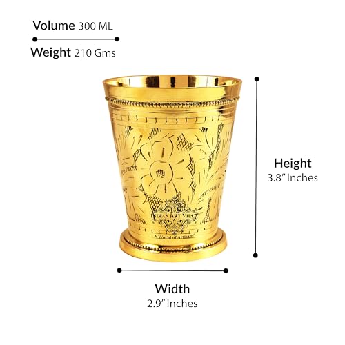 Image of INDIAN ART VILLA Brass Embossed Flower Design Julep Glass, Traditional Drinking Tumbler for Water, Lassi, Buttermilk & Beverages, Drinkware for Home, Restaurant & Gifting, 300 ML, Set of 1