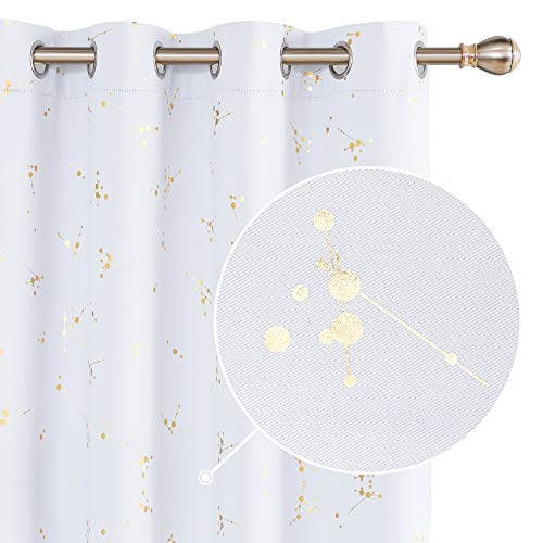 Deconovo Greishwhite Foil Printed Constellation Pattern Curtains Grommet Blackout Curtain Light Blocking Window