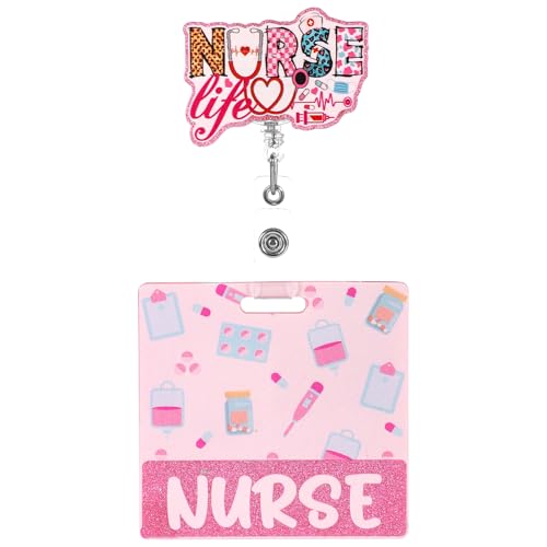 Porte badge rétractable infirmière anti-perte attache enrouleur rose de carte