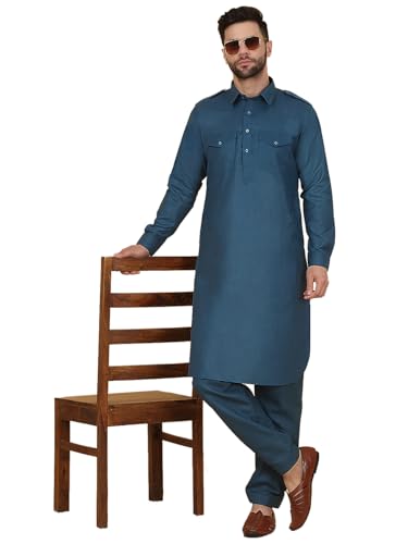 Image of KRAFT INDIA Men's Cotton Pathani Kurta With Drawstring Salwar Set