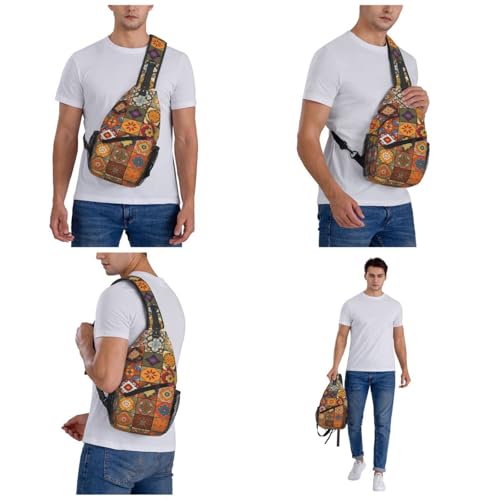 Mochila tipo sling con diseño geométrico marroquí negro miniatura 6