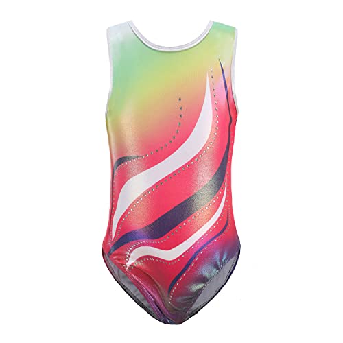 Sinoeem Leotardos de gimnasia para niñas de manga larga/sin mangas de color degradado, leotardo de diamantes de baile, ballet de una pieza, Sin mangas arcoíris, 7-8 Años Cover