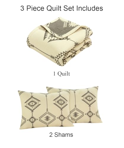 Image of ROYALE LINENS Full /Queen Size 3 pc Quilt Set - Lightweight 100% Microfiber Quilted Set - Bedspread - Quilted Blanket Thin Comforter -Bedding Coverlets for All Seasons (Light Grey, 1 Quilt - 2 Sham)