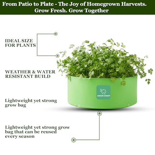Image of GREENSHEEP HDPE Grow Bag Heavy Duty 260 GSM Round Plants Flower Growing Bags Floor Standing Mount Type for Home Garden Balcony Terrace Kitchen Nursery (Green, 18x9 inch, Pack of 3)