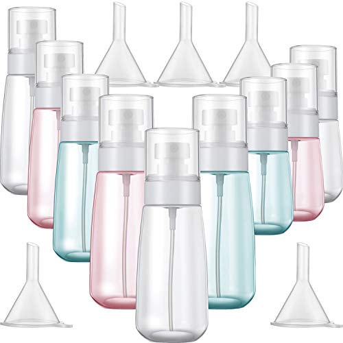 9 Pieces Travel Spray Bottles Fine Mist Spray Bottle Refillable Travel Empty Containers Portable Plastic Spray Bottles in 30/60/ 100 ml and 5 Pieces Funnels for Perfume Makeup Lotion