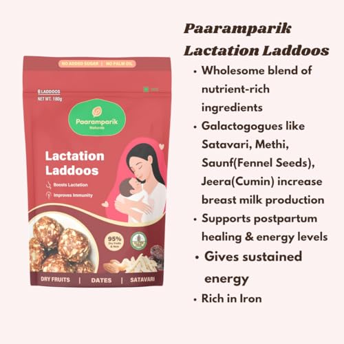 Image of Paaramparik - Lactation Ladoo - Satavari, Saunf, Methi - Enhances Breast Milk Production for Nursing Mothers - Lactation Supplement Supports Postpartum Healing - 180 gms
