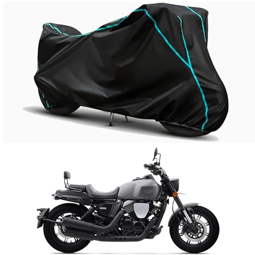 Image of Waterproof Bike Body Cover Compatible for | Keeway K-Light 250V Matte BS6 | Taffeta Fabric, Sky Piping Design, Bottom Elastic Fit | Dustproof, Sun UV & Rain Protection for All Weather.