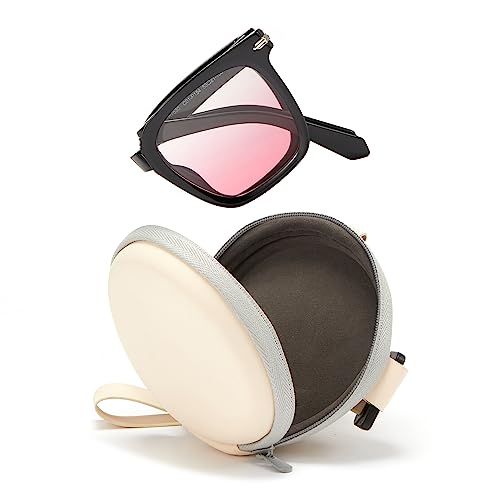 Cyxus Folding Sunglasse for Women Men UV400 Protection Easy Carry Foldable Sunglasses For Driving Golf Campping Pink.