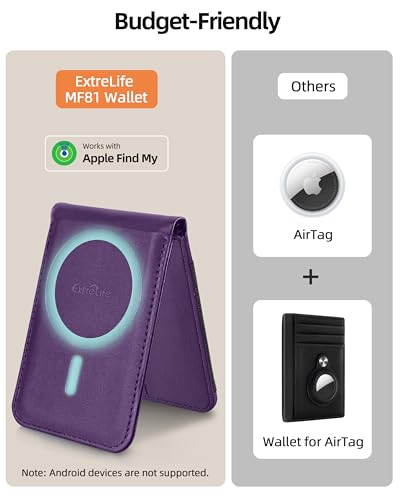 Image of ExtreLife for Magsafe Wallet with Money Clip, Works with Apple Find My, Strongest Magnetic Wallet for iPhone 17 /16 /15 /14 /13 /12 Series, 8-Card Holder, Adjustable Stand, Lavender