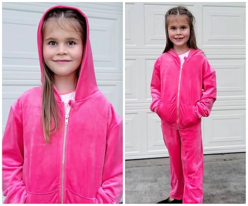 Image of Arshiner 2 Piece Outfits for Girls Kids Velour Tracksuit and Jogger Set | Size 5-14Y, Velvet Sweatsuit with Zipper for Fall /Winter, Suit for School, Workout, Jogging, or Casual Occasions