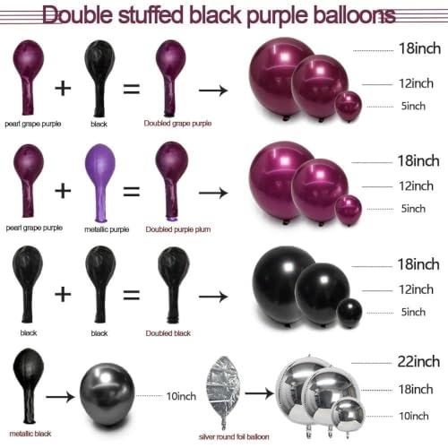 Image of Double Stuffed Black Purple Balloon Arch 4D Silver Round Foil Balloon Kit | Plum Black Silver Balloon Garland For Wednesday Halloween Vampire Gothic Birthday Graduation Prom Party Decoration