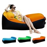 Inflatable Lounger Air Sofa Chair with U-shape neck pillow and handy storage bag for Camping&Hiking & Swimming pool to use as mattress (outdoor&indoor) (Big Orange Sofa)