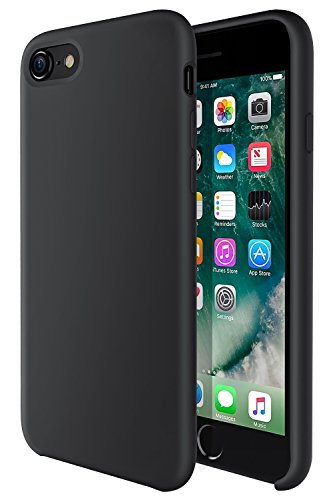 iPhone 7 Case, iPhone 8 Silicone Case, TOTU Liquid Silicone Gel Rubber Shockproof Case with Soft Microfiber Cloth Lining Cushion Compatible with iPhone 7 / iPhone 8, Black