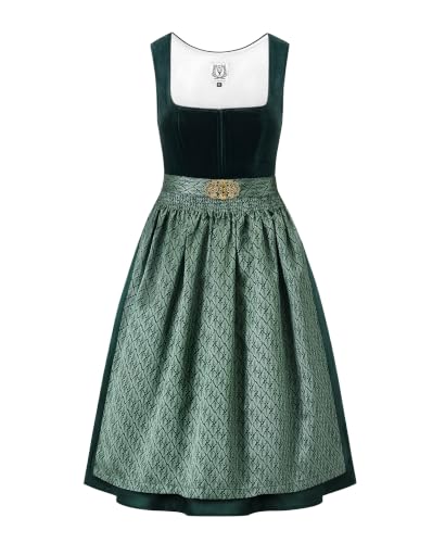 DirndlStern Dirndl Damen Trachtenkleid Grün - Trachtenrock Midi Samt Dirndlkleid Oktoberfest Outfit mit Dirndlschürzen 38