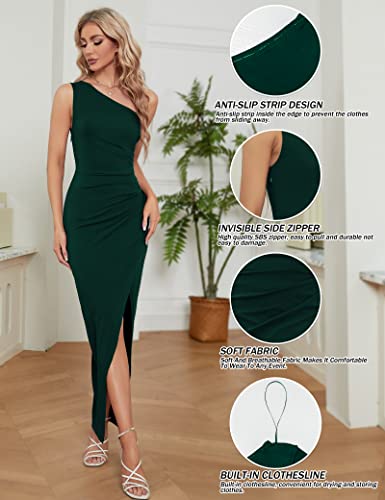 Sarin Mathews Womens One Shoulder Long Formal Dress Sexy Summer Sleeveless Bodycon Ruched Wrap Split Cocktail Dresses Drakgreen S #TOP3