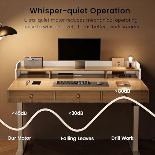 Image of ModernMate Electric Standing Desk with 3 Drawers & Monitor Shelf