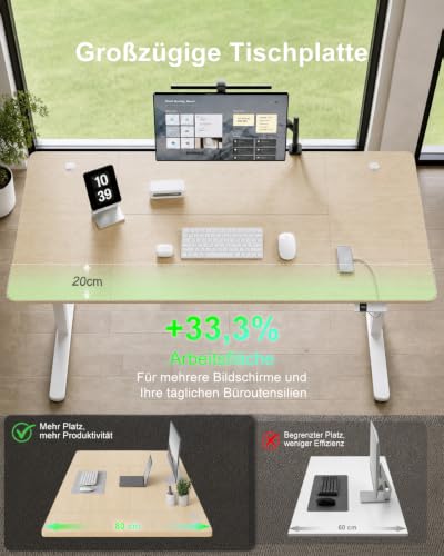 Devoko Höhenverstellbarer Schreibtisch 180x80cm mit Typ-C Ladeanschluss, Schreibtisch Höhenverstellbar Elektrisch… – Ansicht 9