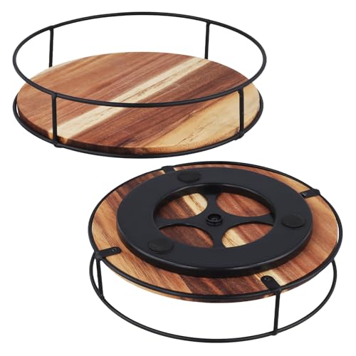 SYUTBOU 2 Especieros Giratorios de Madera, Bandeja Giratoria 23 cm para Cocina, Despensa, Organizador de Especias con Marco de Metal