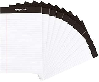 AmazonBasics Narrow Ruled 5 x 8-Inch Writing Pad - White (50 sheets per pad, 12 pack)