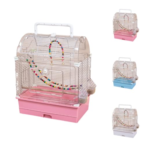 SJGEIDM 鳥かご、三面金網、トップハンドル、透明アクリル素材、オカメインコ、インコ、小鳥、リスなどに最適、複数のドアと大きな引き出しトレイ付き (スカイフェザー シングルレイヤーセットE(ピンク))