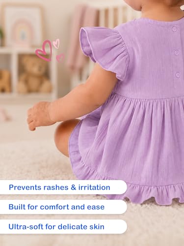 Image of Kidbea Baby Girls' Cotton Dress | Comfortable, Trendy Ruffled Sleeves & Hem, Soft Breathable Fabric for Everyday & Special Occasions