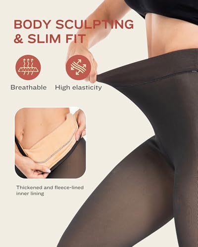 LZYVOO Fleece Lined Winter Tights Women - Fake Translucent Warm Pantyhose Sheer Thick Thermal Tights Leggings4