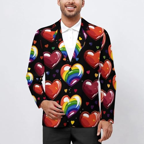 Lgbt Rainbow Love Heart Men's Suits Dress Business Formal Suit Print Jackets Coat For Wedding Party2