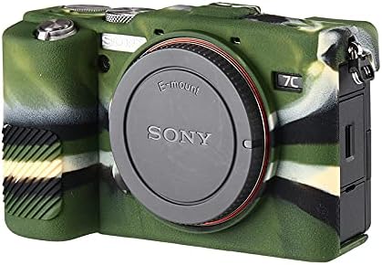 Camera Case for Sony A7C Alpha 7C- Protective Silicone DSLR Skin Cover, Detachable Cage, Shockproof, DustproofArmy Green