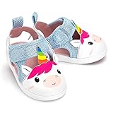 ikiki Squeaky Sandals for Toddlers/Little Kids (Unicorn, White/Sparkly Blue, Size 7)