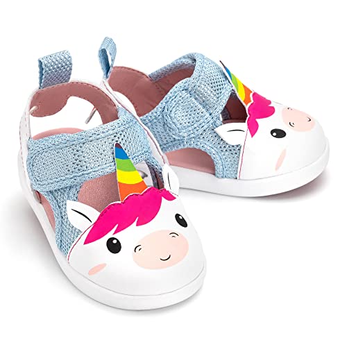 ikiki Squeaky Sandals for Toddlers/Little Kids (Unicorn, White/Sparkly Blue, Size