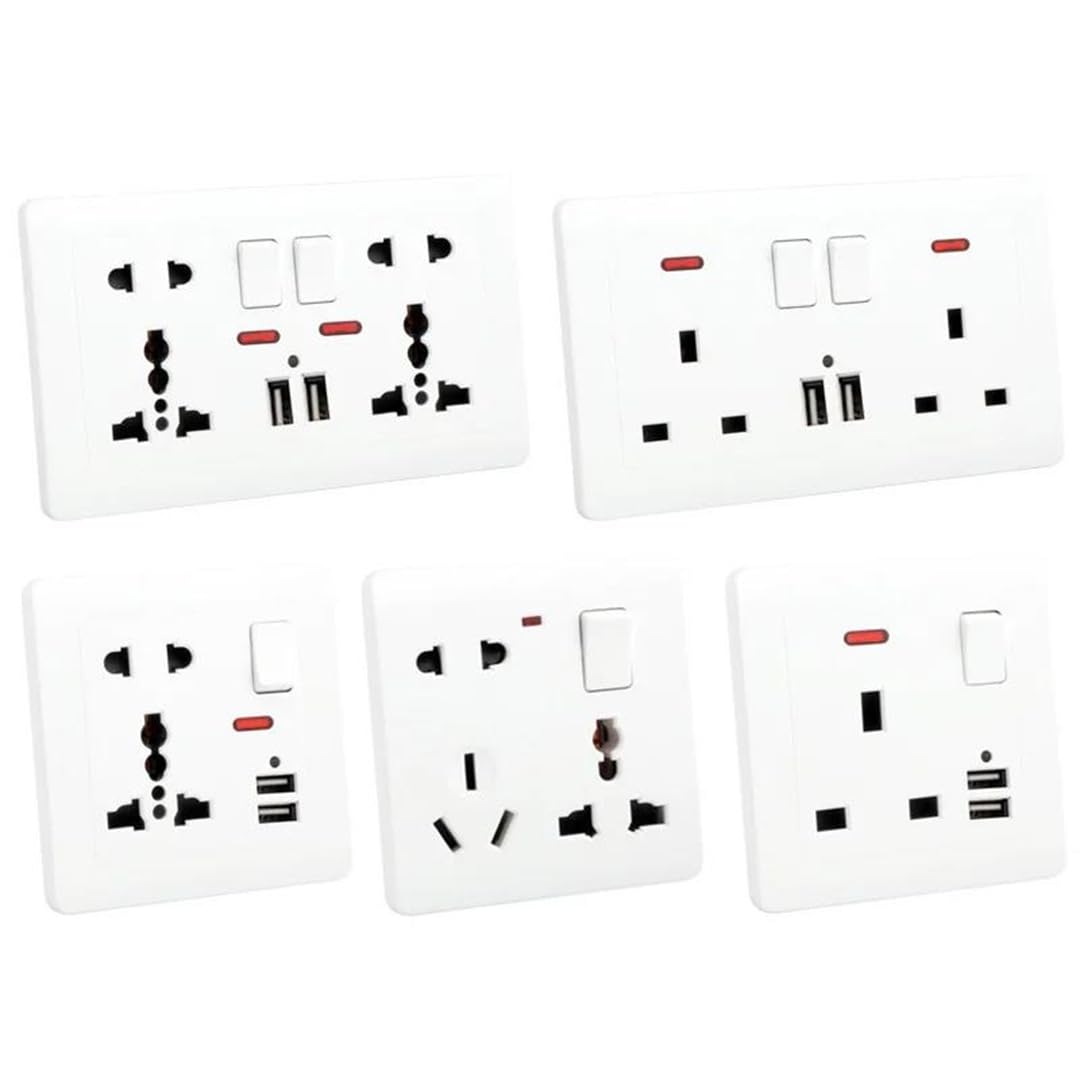 Prises Murales Prises USB Universelles 13A, Prises Simples Et Jumelles, Port D'alimentation USB, Double Prise Universelle UK6Pin
