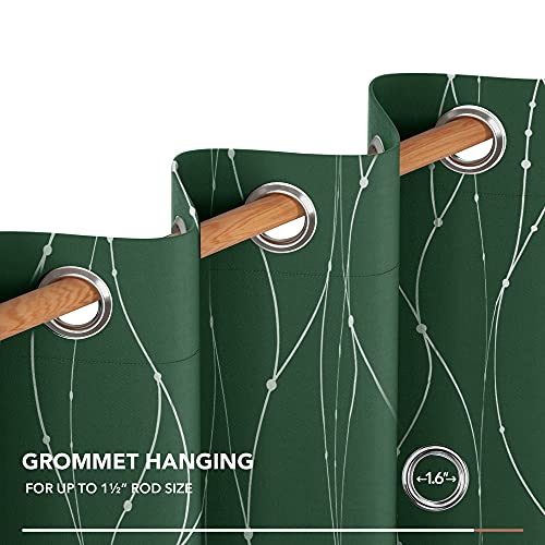 Deconovo Blackout Green Curtains, Grommet Top, 63 Inch Long - Wave Line And Dots Design, Bedroom Blackout Curtains For Kids Room (52 X 63 Inch, Dark Forest Green, 2 Panels) #TOP6