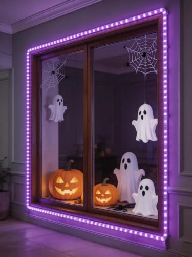 Image of 40 FT Purple Led Lights Strip Indoor Rope Lights Easy DIY Halloween Decor Cuttable Strip Lights for Room Bathroom Living Room Kitchen Ceiling Wall Vanity Mirror Decor