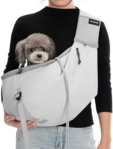 Small Dog Cat Sling Carrier – Soft Lightweight Fabric with Pockets for Shopping Convenience, Safety Harness Clips, Airline Check-in Approved,Comfortable Pet Carrier for Small Dogs Cats (Up to 19 lbs)