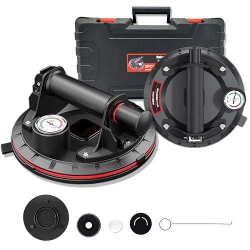 Suction Cups for Glass, 8 inch Heavy Duty Window Tool to Lift Large Glass, 440 LBS Lifting Capacity Vacuum Lifter Tool with Pressure Gauge for Tile, Windshield, 2 Pack