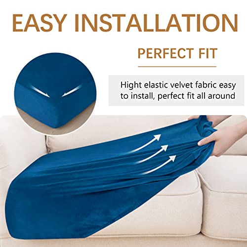 Hyha Velvet Stretch Couch Cushion Covers, Replacement Sofa/Chair Cushion Covers, Soft Sofa/Couch Seat Covers, Individual Couch Cushion Covers For Sectional Sofa (3 Packs, Navy) #TOP3