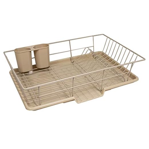 Sweet Home Collection 3 Piece Dish Drainer Rack Set with Drying Board and Utensil Holder, 12" x 19" x 5", Taupe