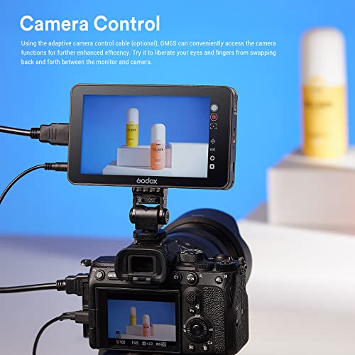 Image of GODOX GM6S 5.5 inch Camera Video Monitor, 4K HDMI IPS Touch Screen | 1920x1080, Ultra Bright Monitor, Input & Output 3D LUT , Type-C, Lithium Battery, DC Powered, On Camera Monitor with Sunshade