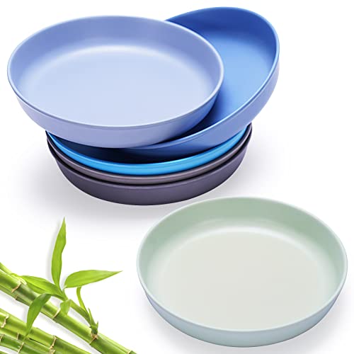 HM-tech 6pcs Bamboo Kids Plates for Baby Feeding, Toddler Plates (8” x 8” x 1”), Tableware for Baby Toddler Kids Bamboo Toddler Dishes & Dinnerware Sets