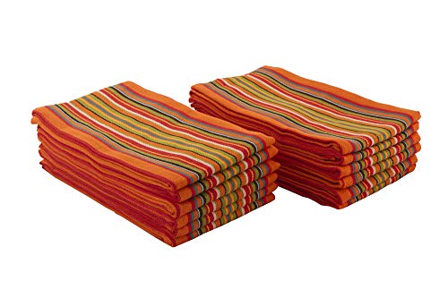Neolino Kitchen Dish Towels, Salsa Stripe, 100% Natural Absorbent Cotton (Size 28 X 16 Inches), Pack Of 12-Orange #TOP5