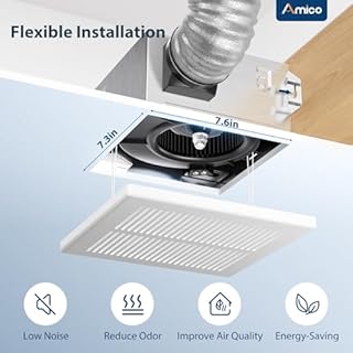 Amico Bathroom Exhaust Fan, 1.0 Sones, 80 CFM, Low Noise, Ceiling Mounted Retrofit Ventilation Fans, 4 Inch Duct, No Attic Access Needed- UL Certified