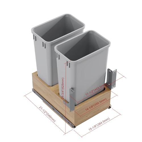 Image of Dowell Double 50Qt Undermount Trash Pull-Out Waste Container with Full Extension Soft-Close Slides, Bottom Mounted, Face Frame /Frameless Min. Cabinet Opening: 15-1 /2 Inch Wide-4008 0218 50