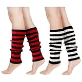 GoGou Leg Warmers for Women, Striped Ankle Warmers, Christmas Gifts Leg Warmers, Stylish Accessories for 80's Fancy Party Ballet Skating Ice Dancing (Black & Red Striped)