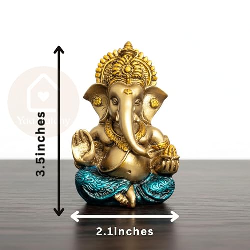 Image of Antique Gold Ganesha Idol Car Dashboard Idol Ganesha Murti Ganpati Idol for Home Decor Pooja Lord Ganesh Statue Gift for Office Desk Pooja Room (Ganesha Antique Gold)