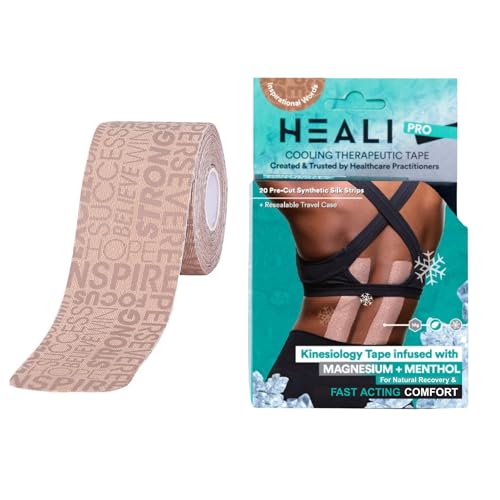 Image of Heali Kinesiology Tape with Magnesium and Menthol, 20 Pcs Precut Strips, K Tape Roll, Knees, Physical Therapy Sports Tape for Knees, Joints & Muscles, Water Resistant, Beige Inspiration