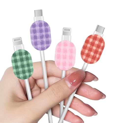 CameCosy Oval Cable Protector for iPhone Type-C Charger, Checkered Pattern